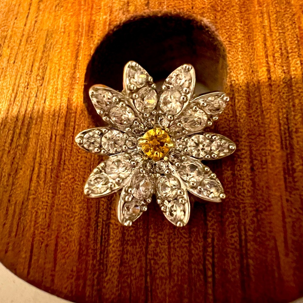Swarovski Eternal Flower Single Earring Silver Yellow Color Crystals Daisy